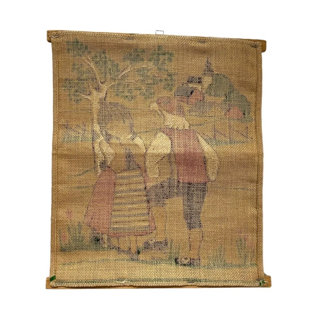 Vintage Mid-Century MCM Retro Folk Art Scandinavian Burlap Textile Wall Hanging